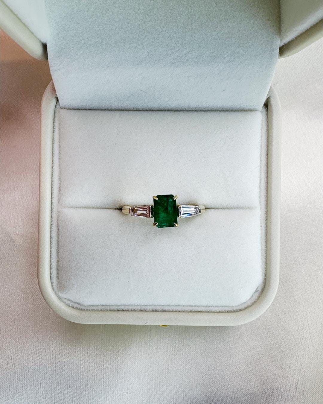 Natural Emerald & Lab Diamond Ring | 14K Gold Emerald Cut Ring