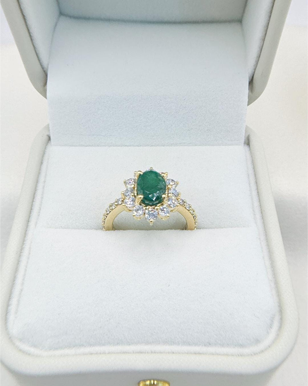 Natural Emerald & Lab Diamond Halo Ring