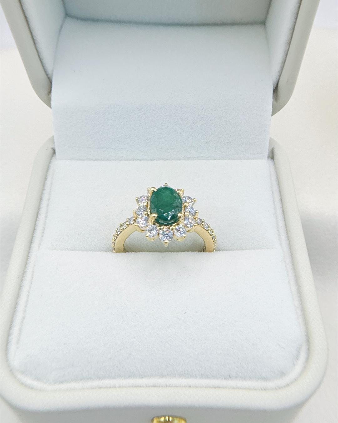 Natural Emerald & Lab Diamond Halo Ring