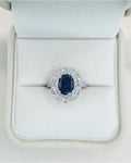 3.72 CTW Sapphire & Diamond Halo Ring | 14K Gold Statement Ring