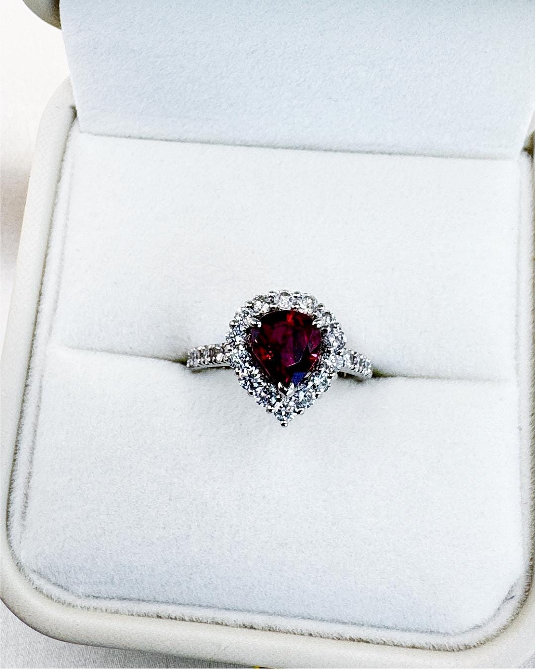 Natural GIA Ruby Diamond Halo Ring | Vintage Inspired Platinum Statement Piece