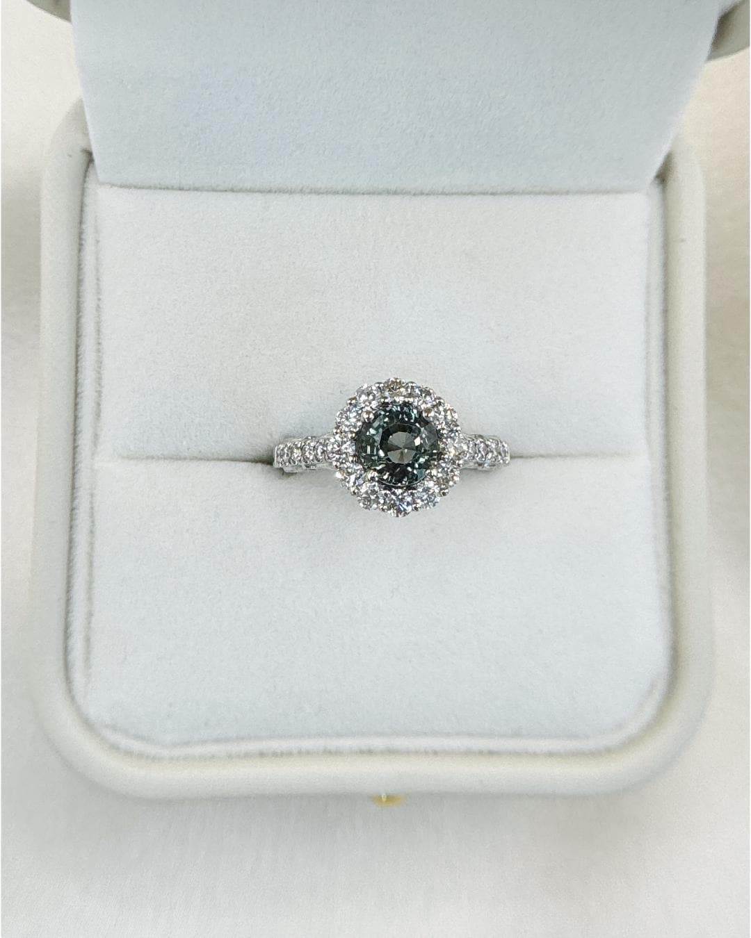 Unheated GIA Color Change Sapphire Ring | 2.18 CTW Natural Sapphire & Diamond Halo Ring