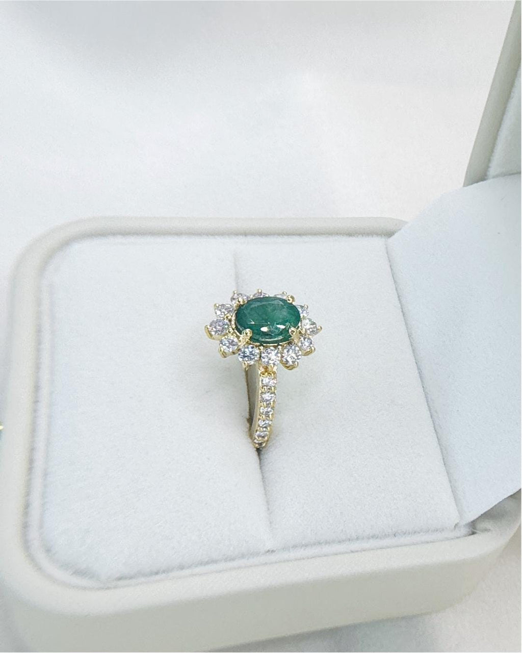 Natural Emerald & Lab Diamond Halo Ring