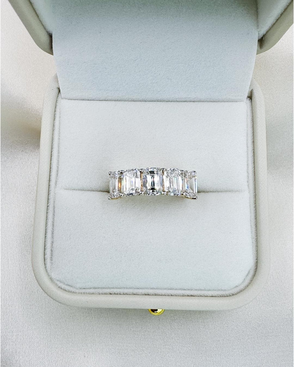 4.59 CTW Emerald Cut Lab Grown Diamond Ring | 14K Gold Five Stone Ring