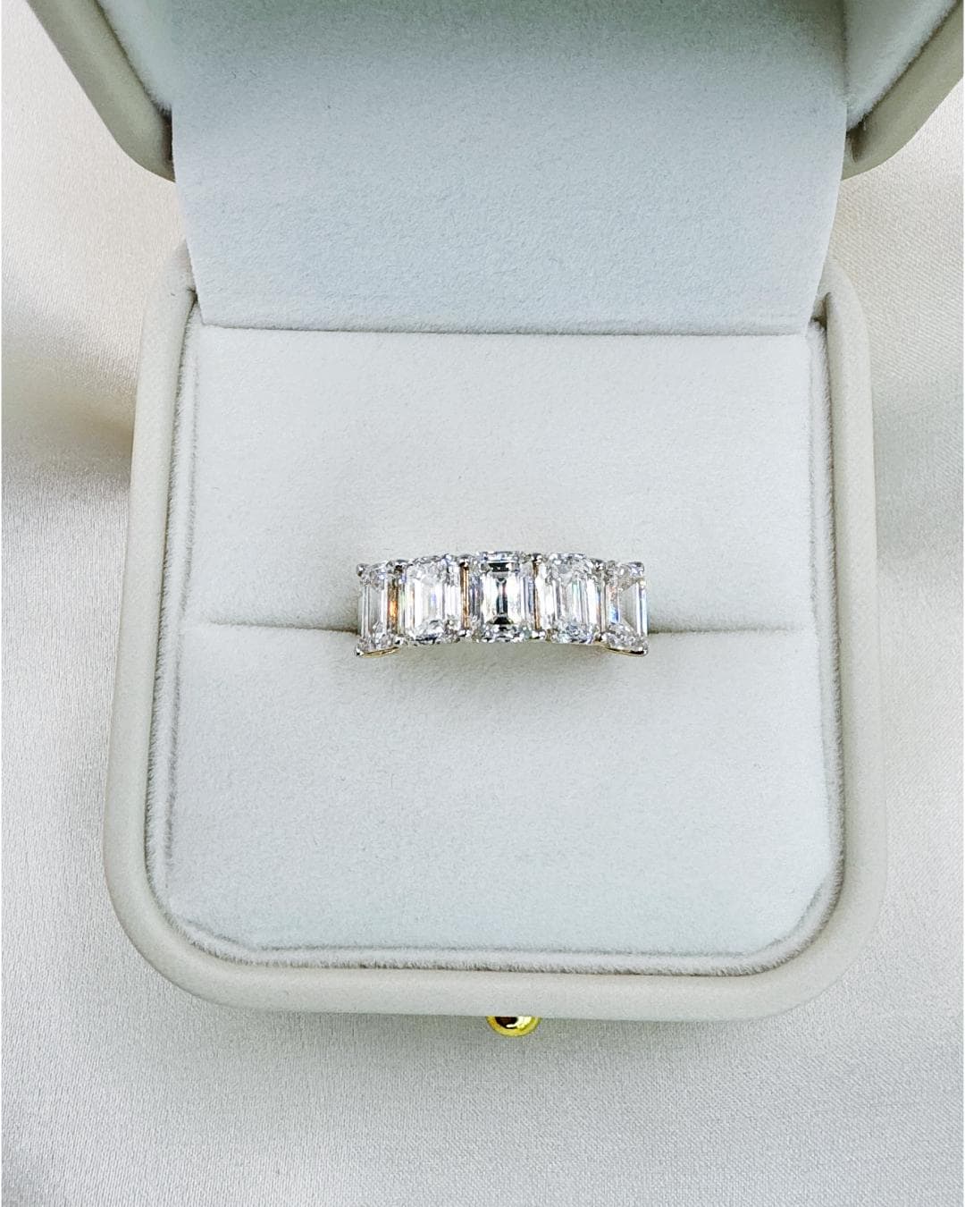 4.59 CTW Emerald Cut Lab Grown Diamond Ring | 14K Gold Five Stone Ring