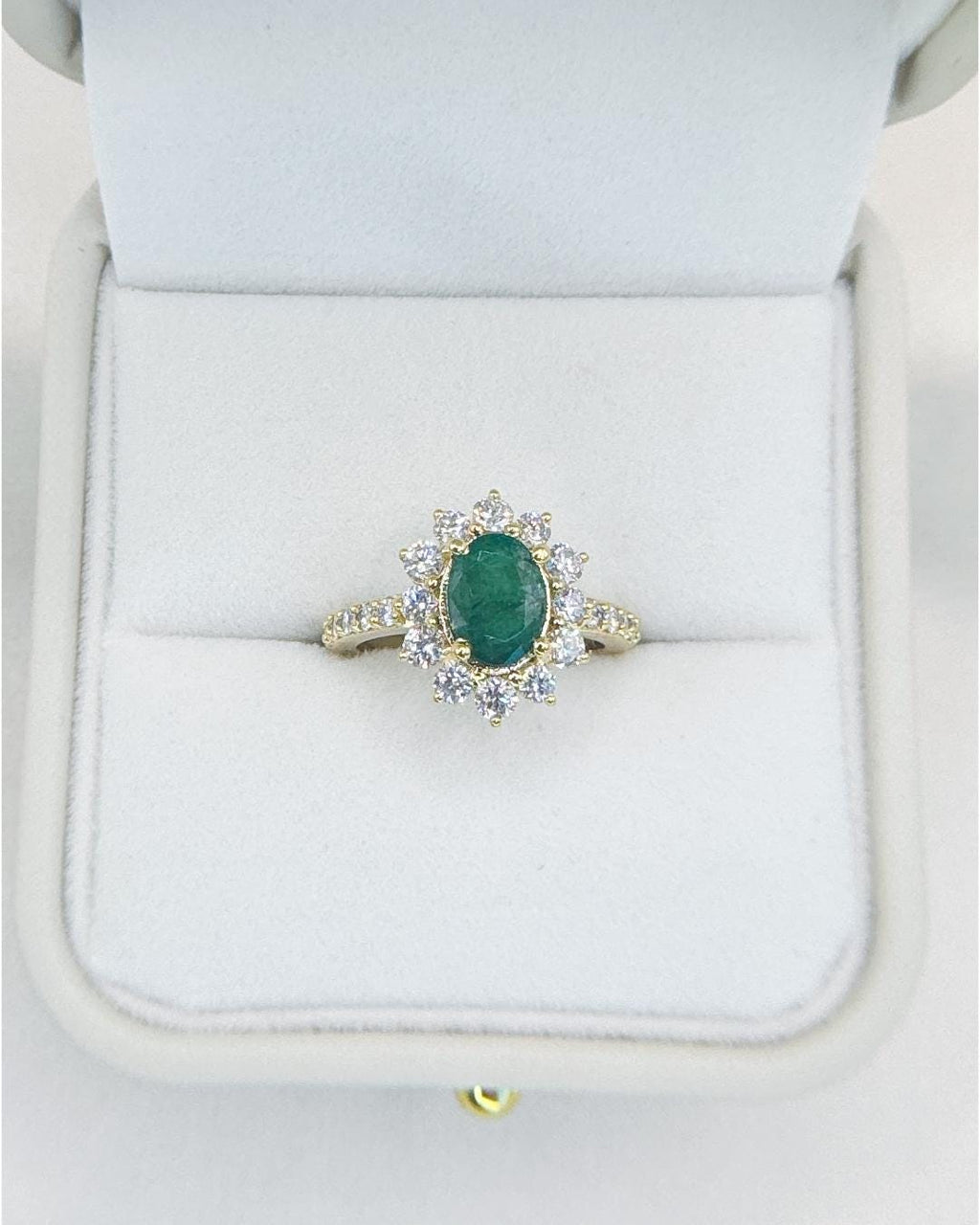 Natural Emerald & Lab Diamond Halo Ring