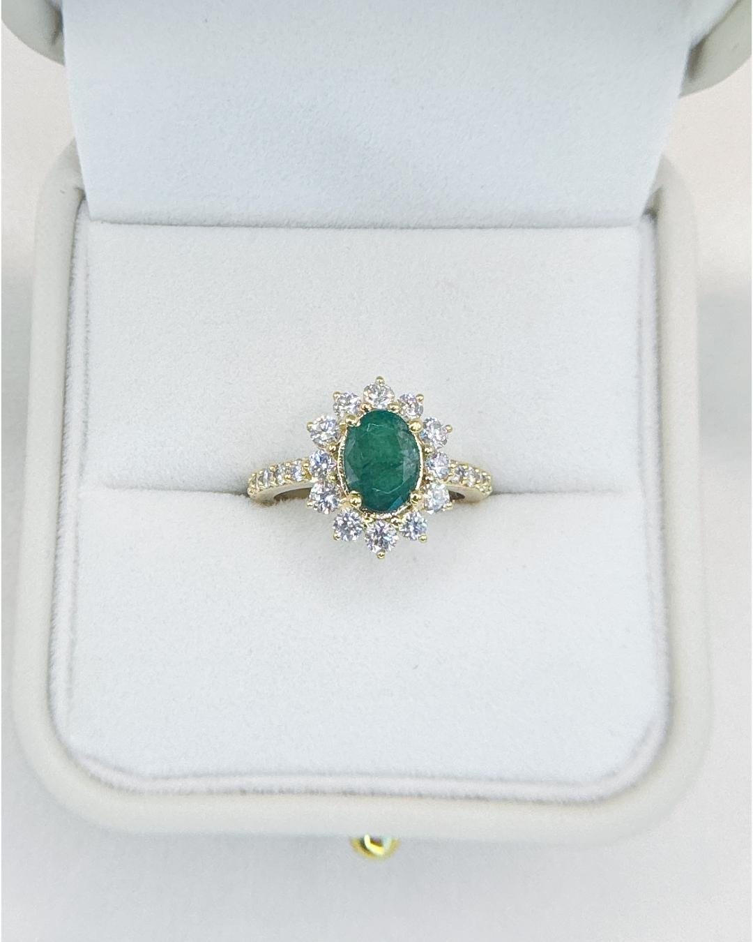 Natural Emerald & Lab Diamond Halo Ring