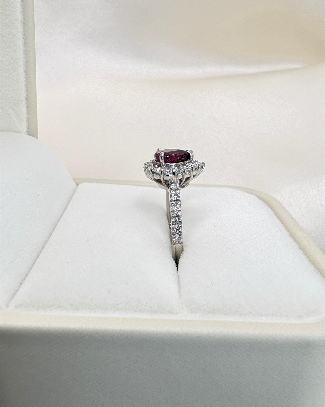 Natural GIA Ruby Diamond Halo Ring | Vintage Inspired Platinum Statement Piece