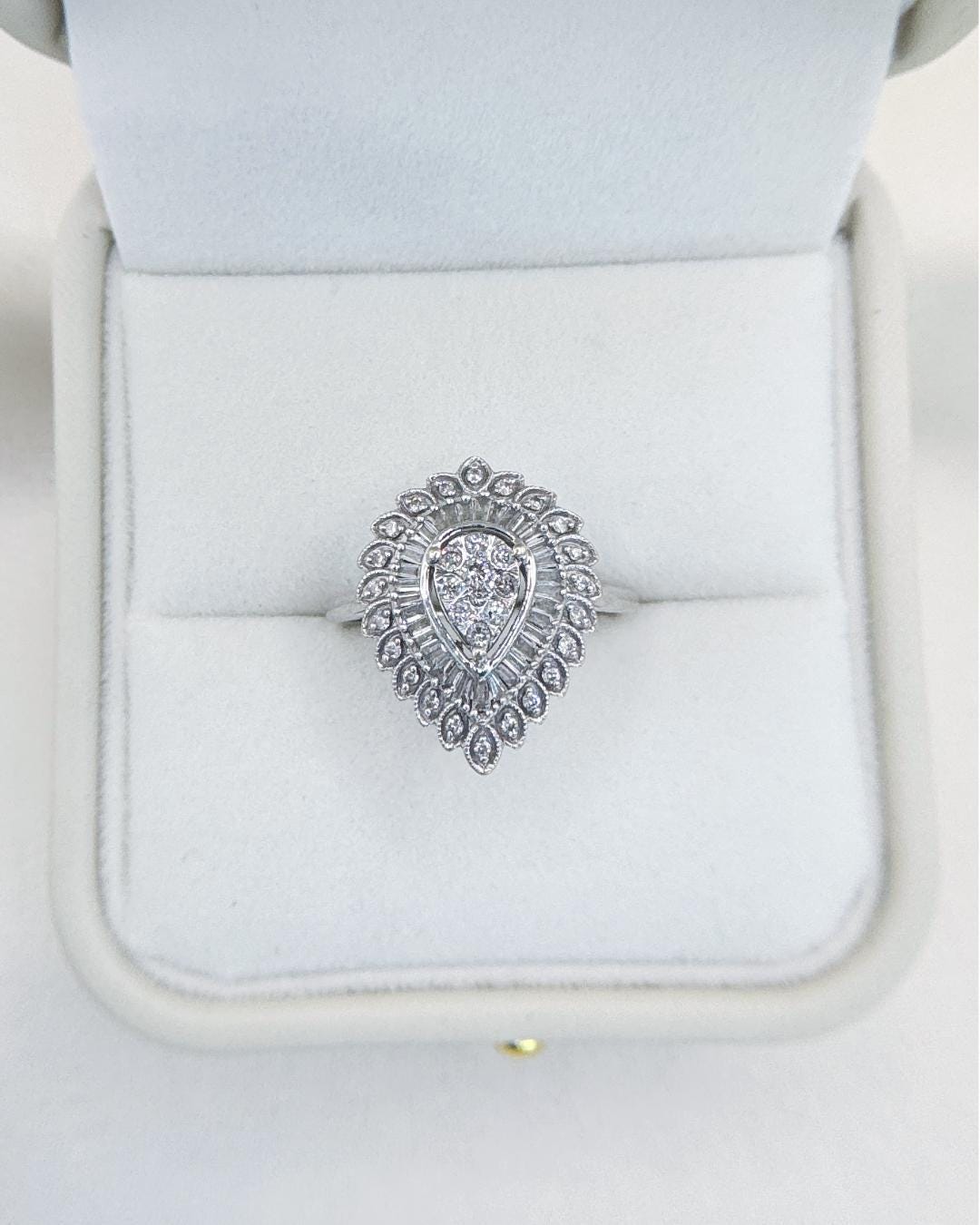 Vintage Pear Shape Diamond Ring | 0.69 CTW Diamond Halo Ring