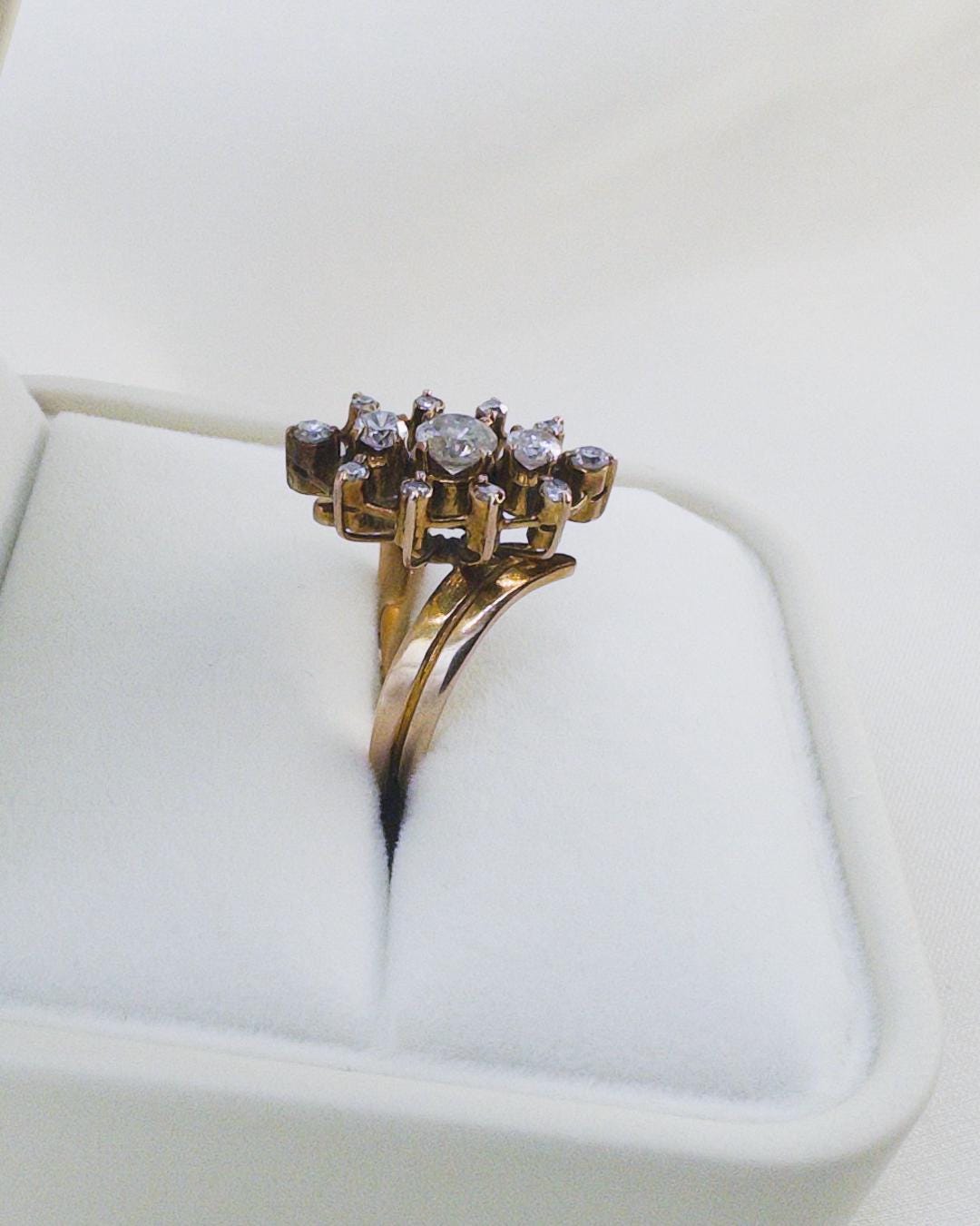 Vintage 10K Gold Diamond Cluster Ring | 0.77 CTW Antique Statement Ring