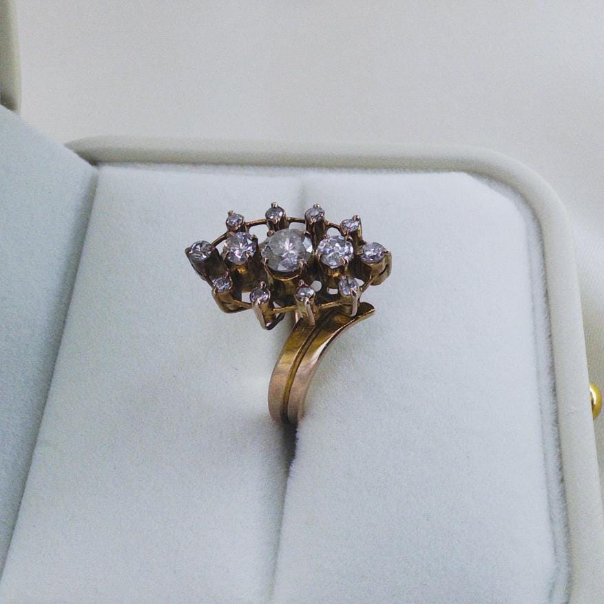 Vintage 10K Gold Diamond Cluster Ring | 0.77 CTW Antique Statement Ring