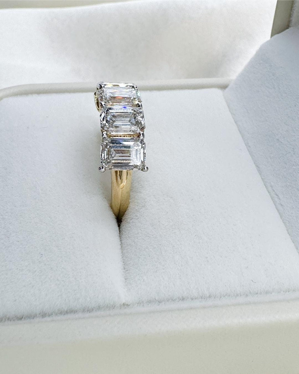 4.59 CTW Emerald Cut Lab Grown Diamond Ring | 14K Gold Five Stone Ring