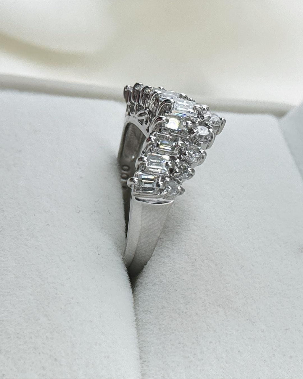 Platinum 1.00 CT Natural Diamond Ring | Crown Style Multi Stone Diamond Band