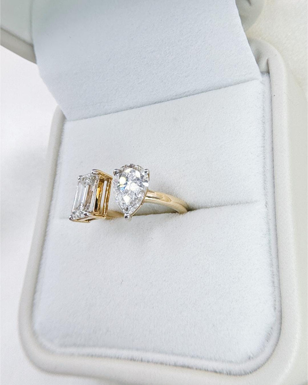 3.56 CTW Lab Grown Diamond Toi et Moi Ring | Pear & Emerald Cut | 14K Gold Open Ring