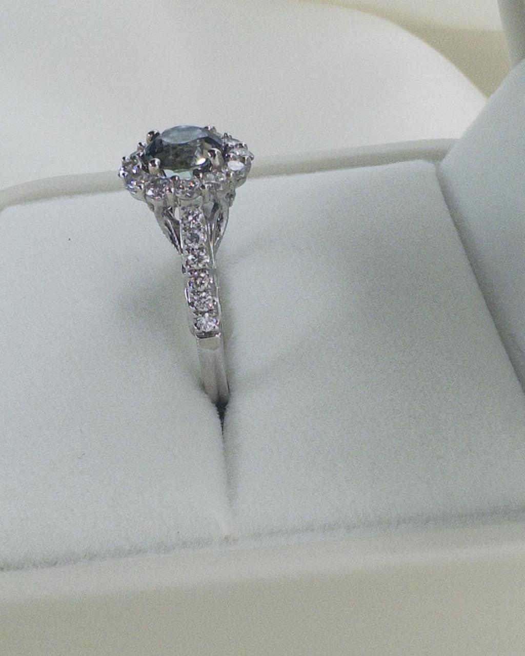 Unheated GIA Color Change Sapphire Ring | 2.18 CTW Natural Sapphire & Diamond Halo Ring