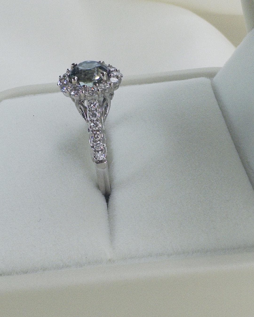 Unheated GIA Color Change Sapphire Ring | 2.18 CTW Natural Sapphire & Diamond Halo Ring