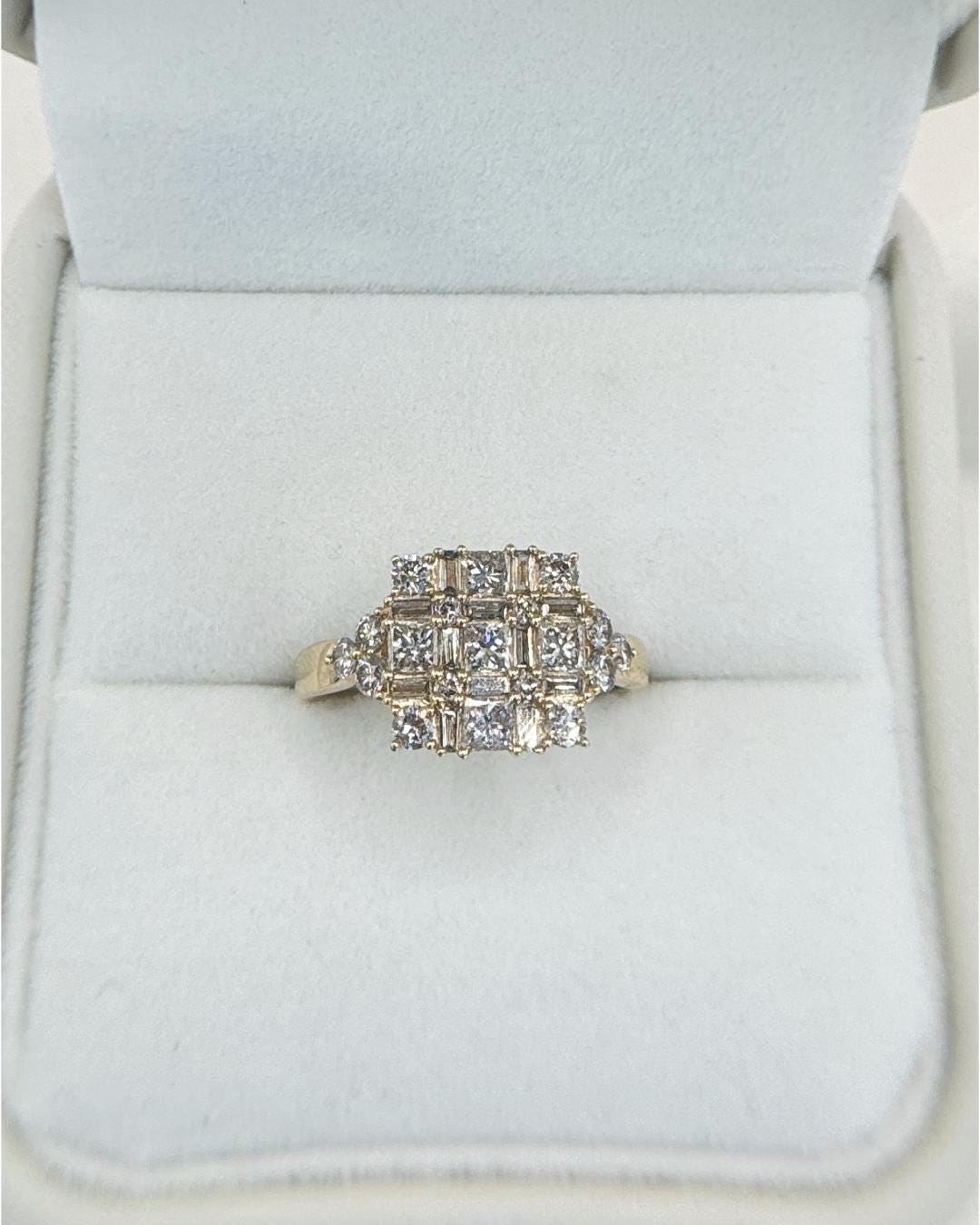 Vintage 18K Gold Natural Diamond Cluster Ring | 1.05 CTW Diamond Statement Ring