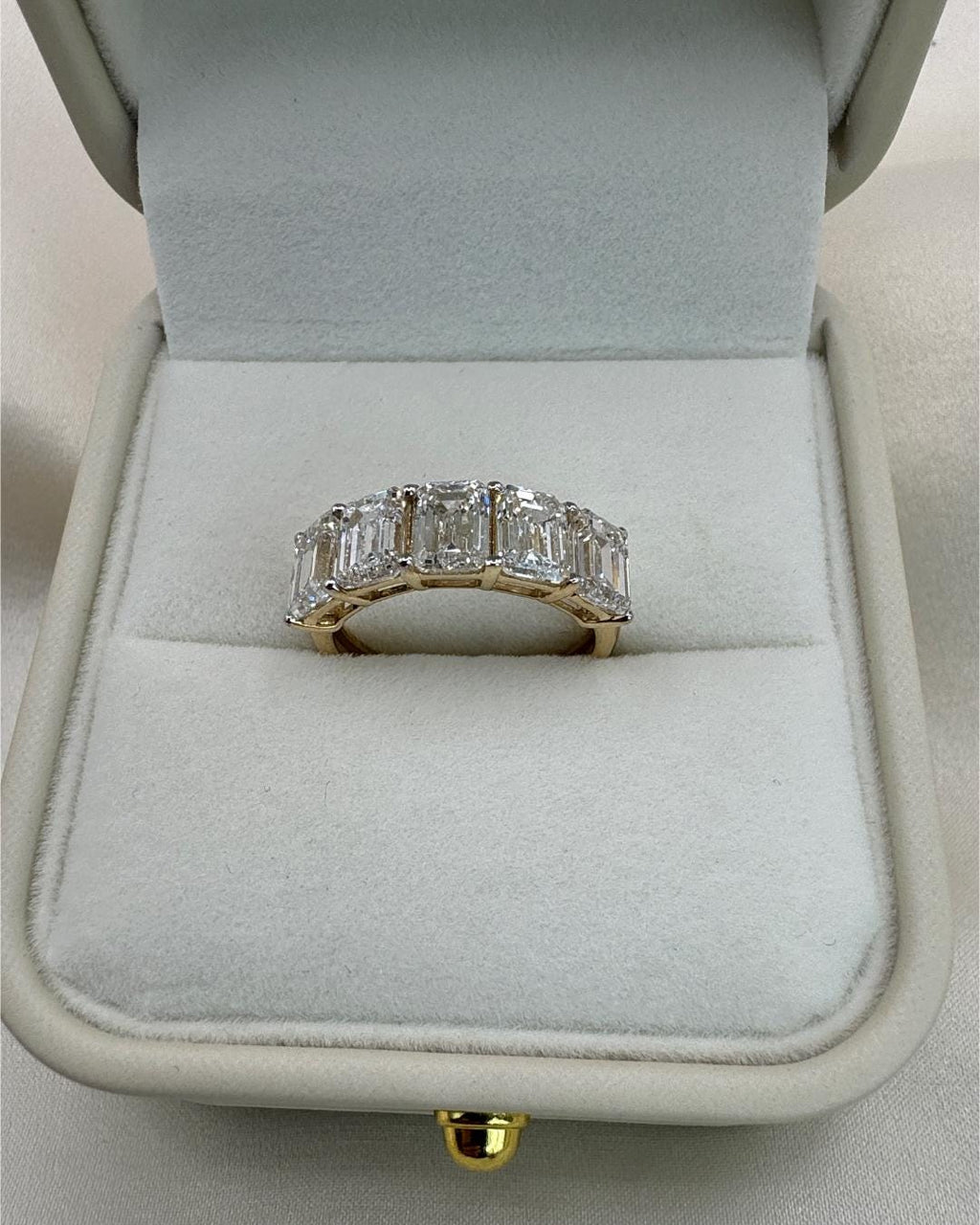 4.59 CTW Emerald Cut Lab Grown Diamond Ring | 14K Gold Five Stone Ring