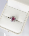 Natural 1.30 Ct Ruby & Diamond Halo Ring Vintage Style Statement Ring