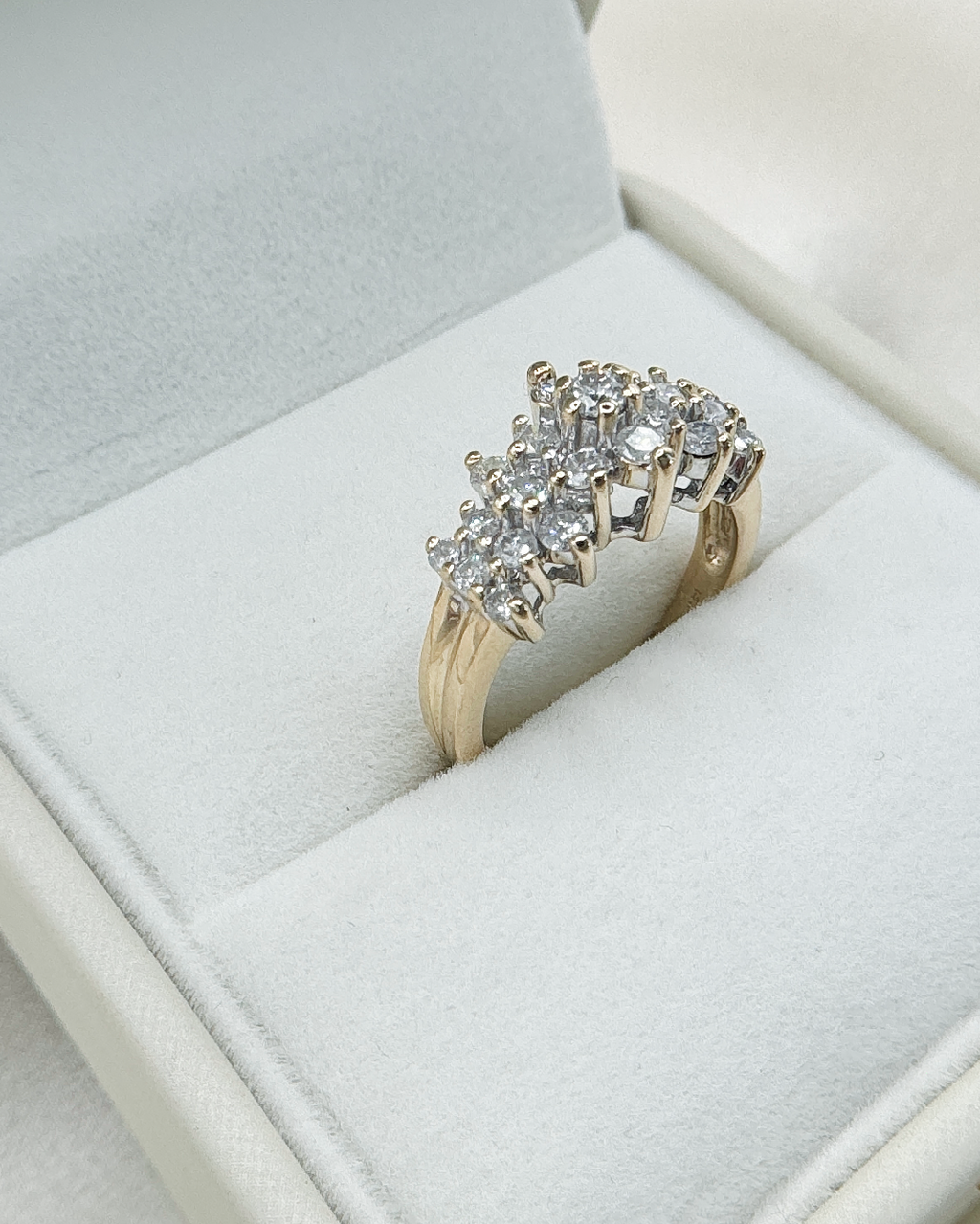 14K Gold 1.50 CTW Diamond Cluster Ring | Yellow Gold Statement Ring