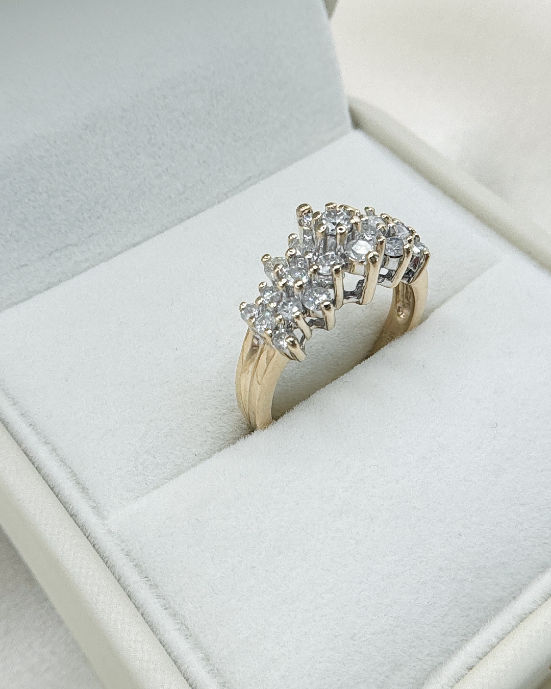 14K Gold 1.50 CTW Diamond Cluster Ring | Yellow Gold Statement Ring