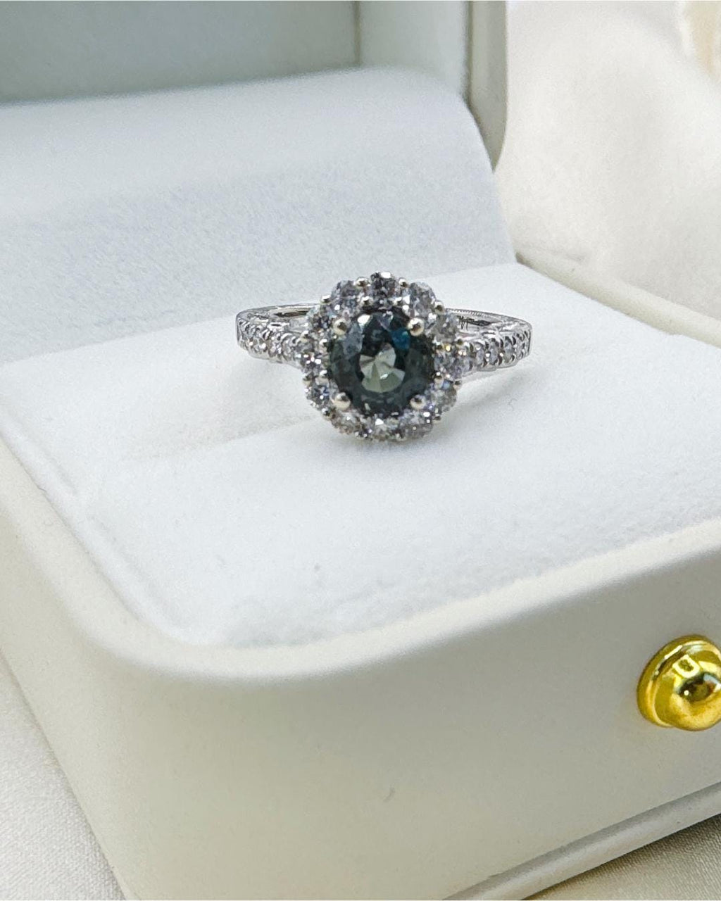 Unheated GIA Color Change Sapphire Ring | 2.18 CTW Natural Sapphire & Diamond Halo Ring