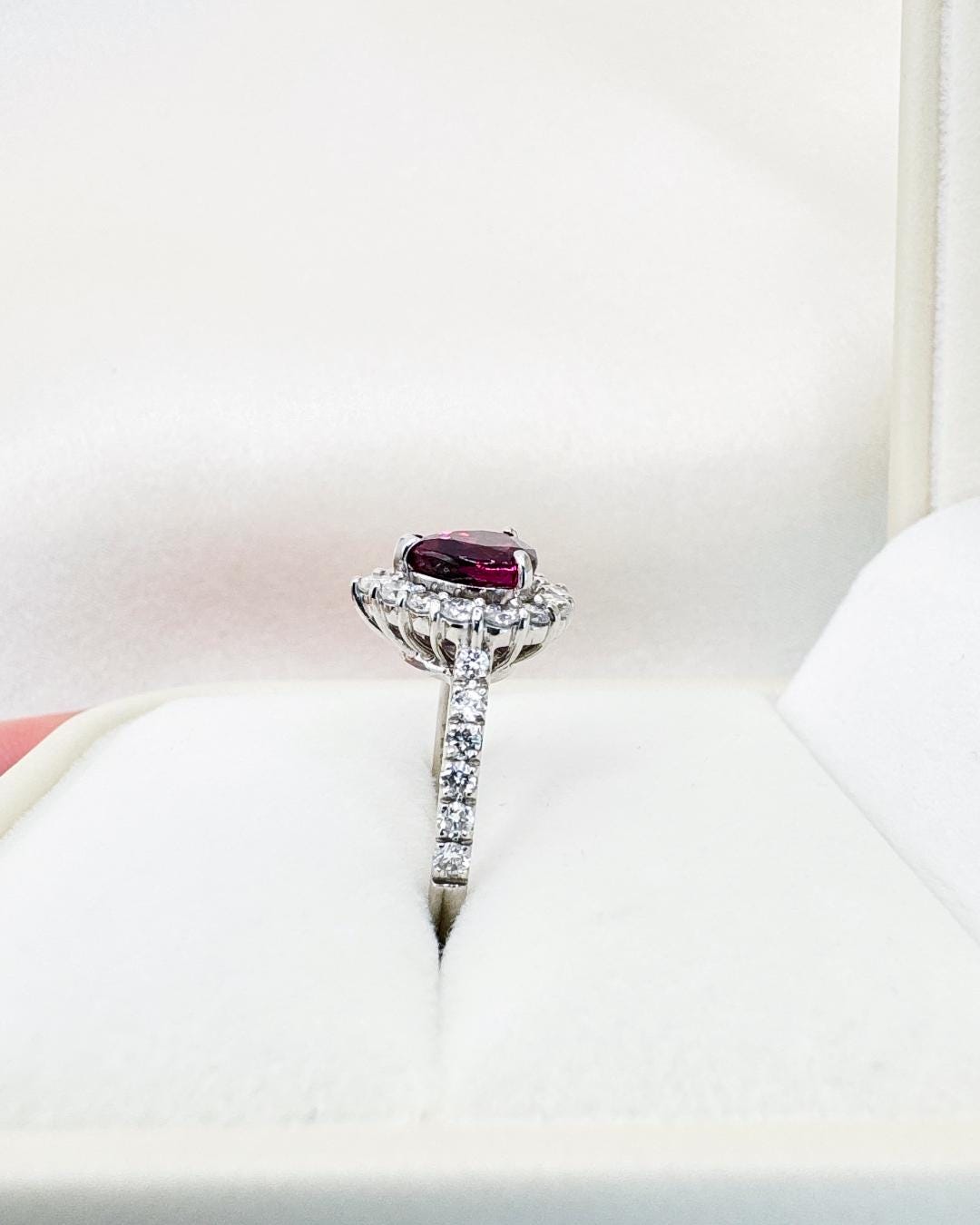 Natural GIA Ruby Diamond Halo Ring | Vintage Inspired Platinum Statement Piece
