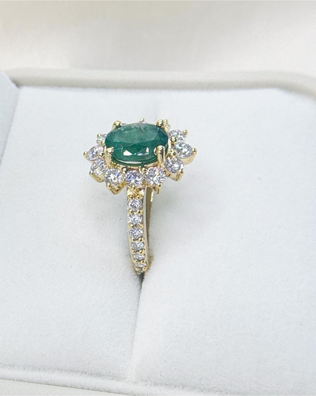 Natural Emerald & Lab Diamond Halo Ring