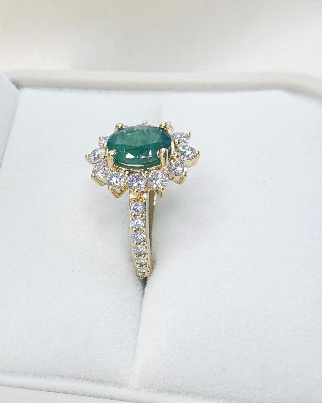Natural Emerald & Lab Diamond Halo Ring