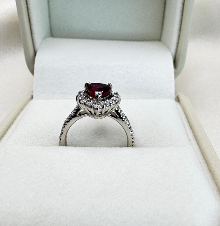 Natural GIA Ruby Diamond Halo Ring | Vintage Inspired Platinum Statement Piece