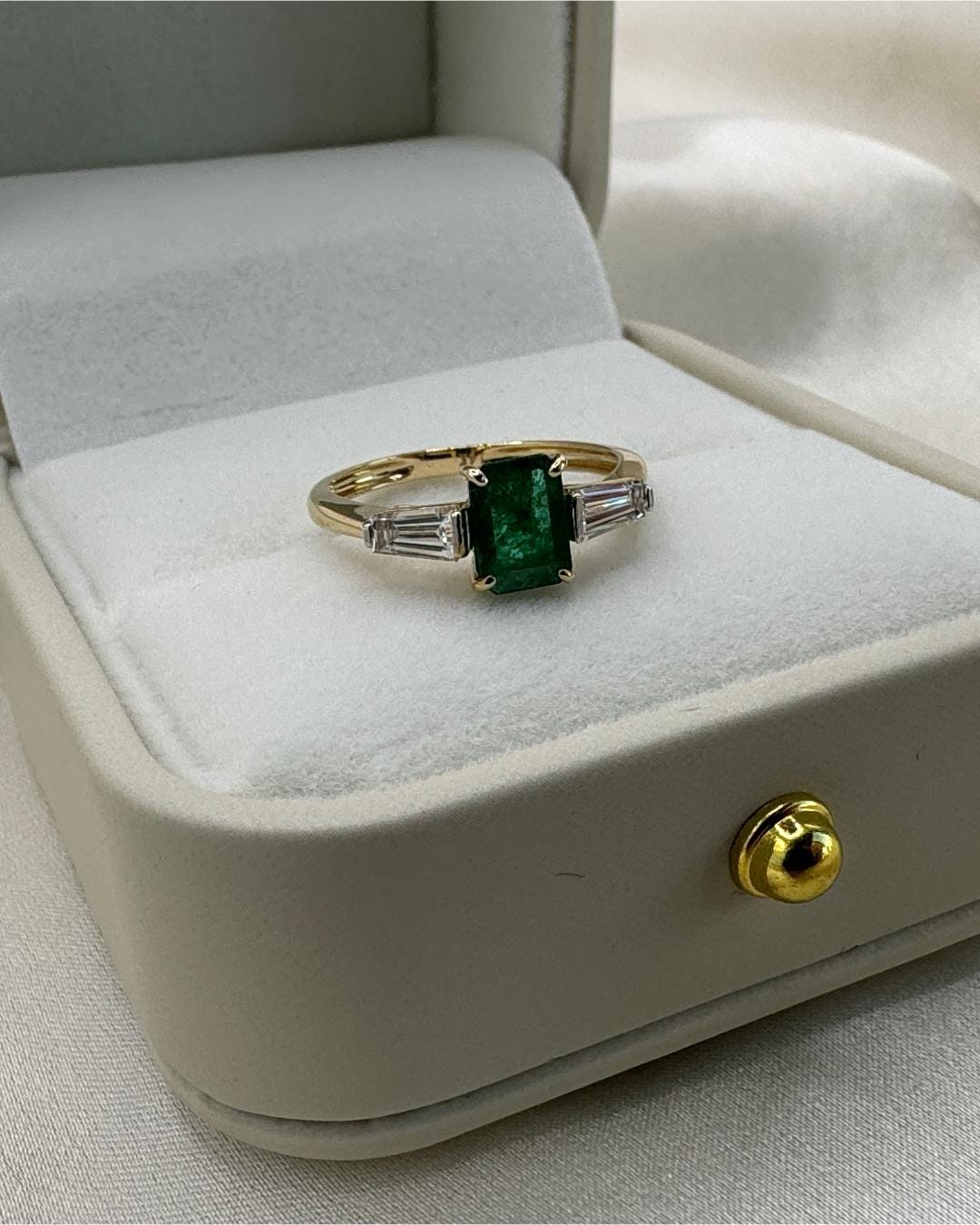 Natural Emerald & Lab Diamond Ring | 14K Gold Emerald Cut Ring