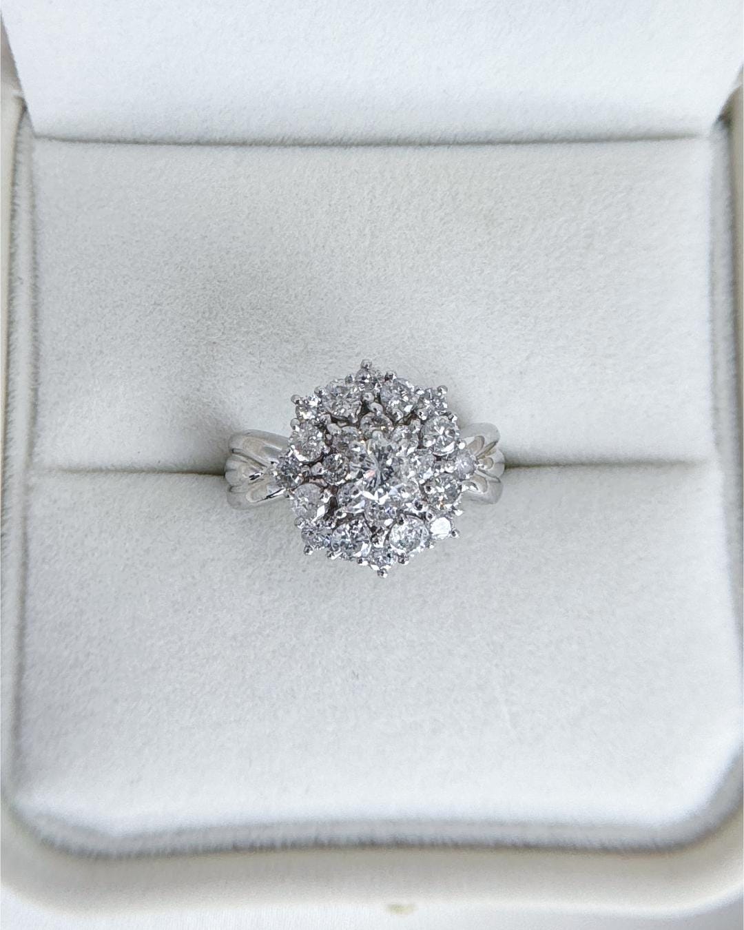 Vintage Platinum 1.00 CTW Diamond Cluster Ring | Antique Style Statement Piece