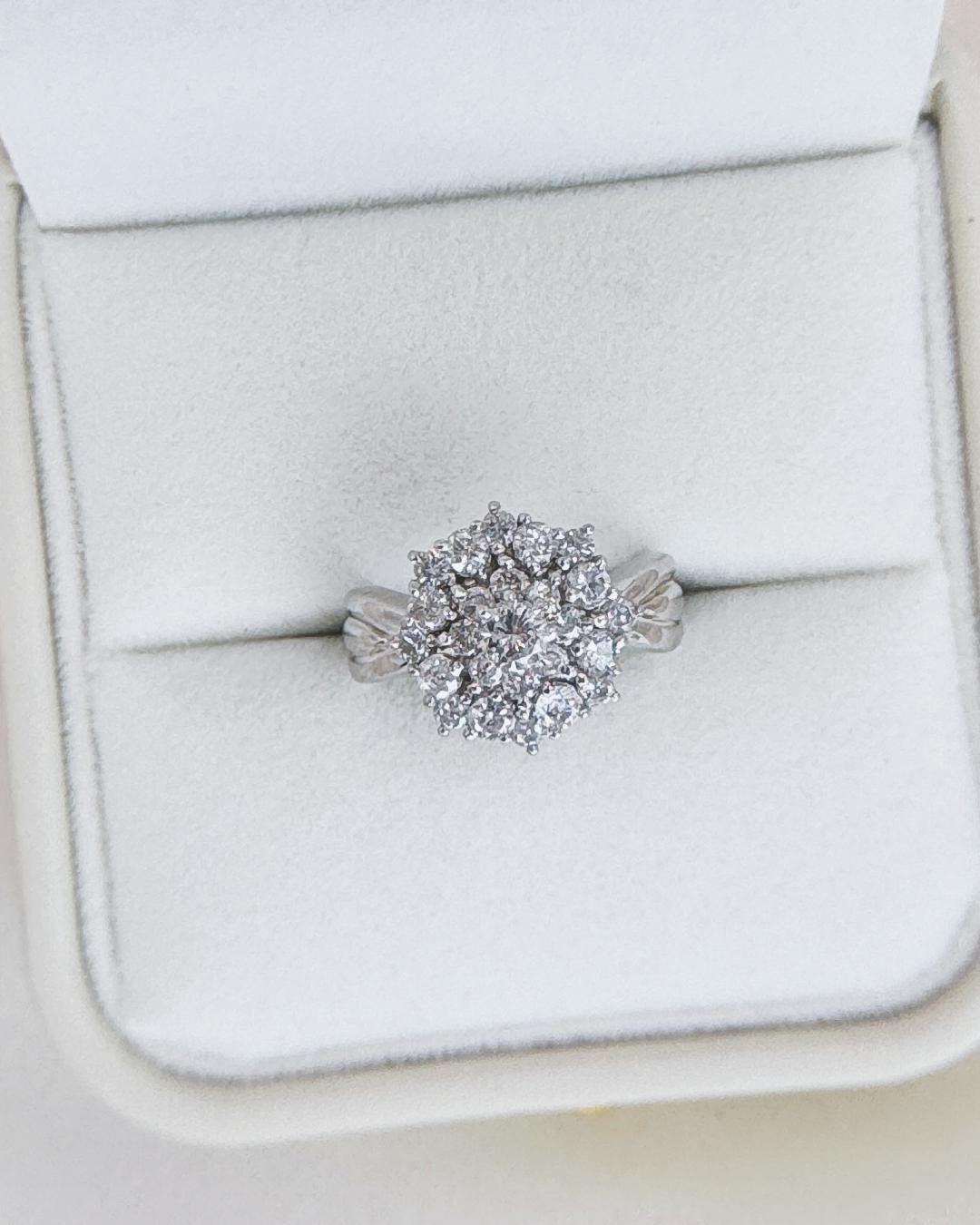 Vintage Platinum 1.00 CTW Diamond Cluster Ring | Antique Style Statement Piece
