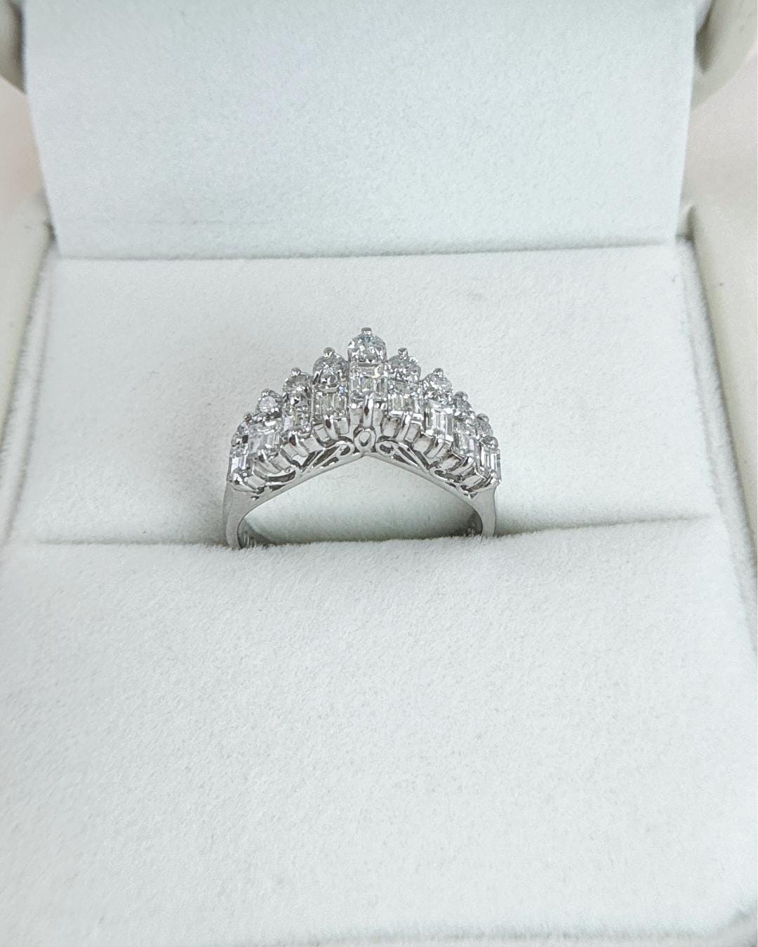 Platinum 1.00 CT Natural Diamond Ring | Crown Style Multi Stone Diamond Band